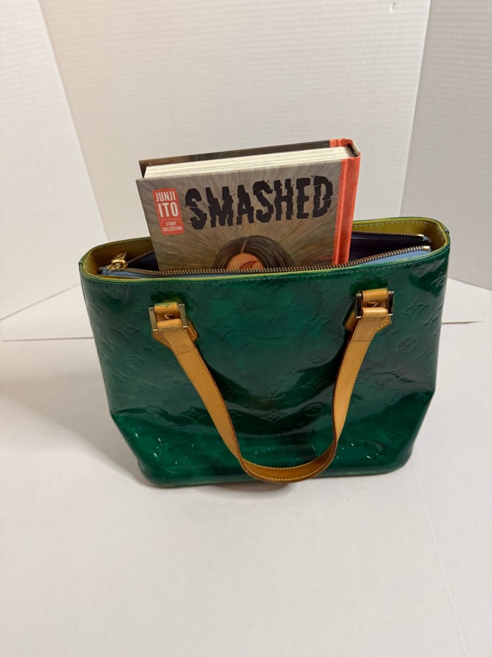 Louis Vuitton Green Vernis Tote with Tan Leather Handles